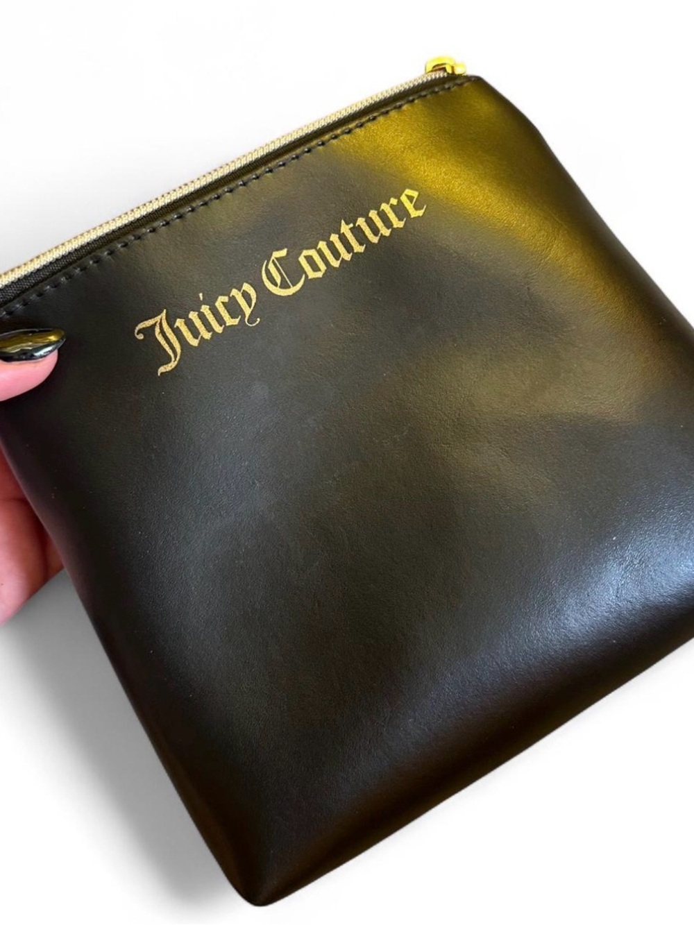 Juicy Couture Black Leather Zip Pouch with Gold Logo